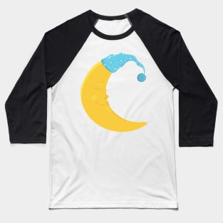 Sleeping Moon, Yellow Moon, Cute Moon, Nightcap Baseball T-Shirt